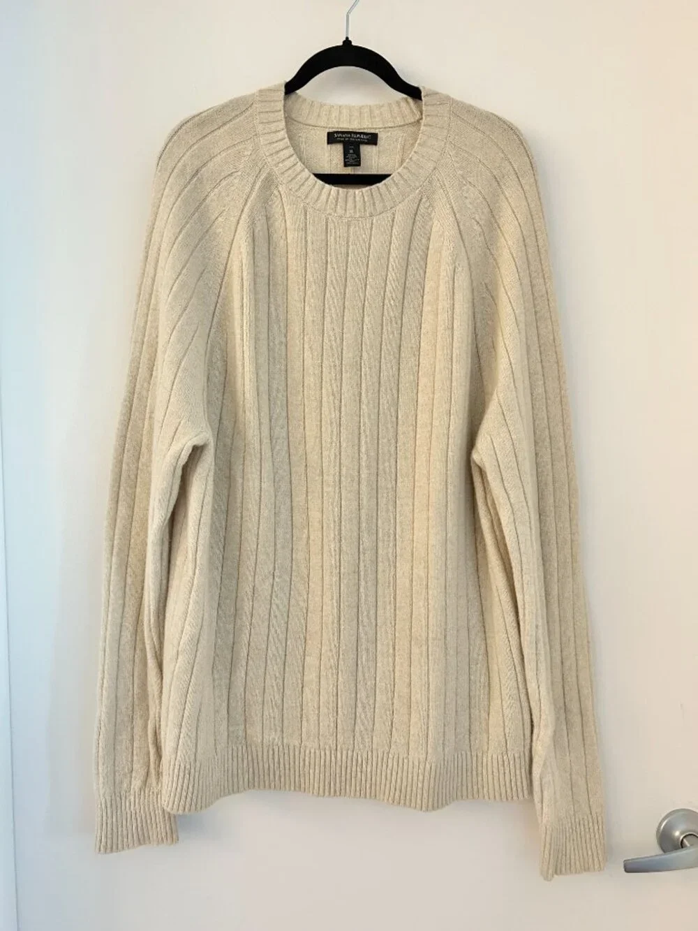 Banana Republic Men's Italian Wool-Blend Crew-Neck Sweater in Cream Size XL Tall